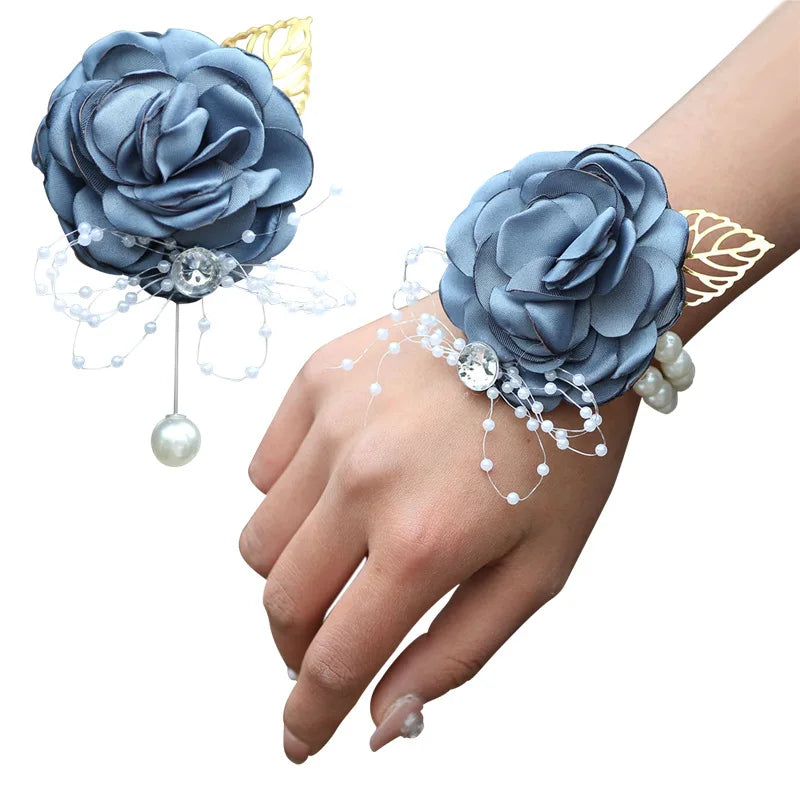 Pearl Silver Leaf Wrist Corsage
