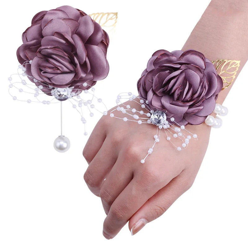 Pearl Silver Leaf Wrist Corsage