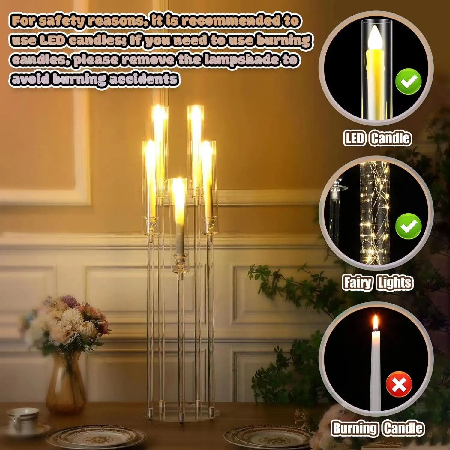 Clear Acrylic Taper Candle Holders - 8 PCS