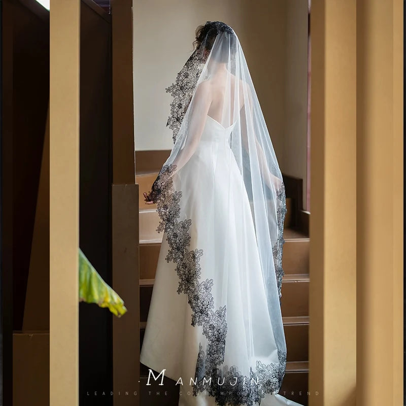 Black Lace Cathedral Bridal Veil