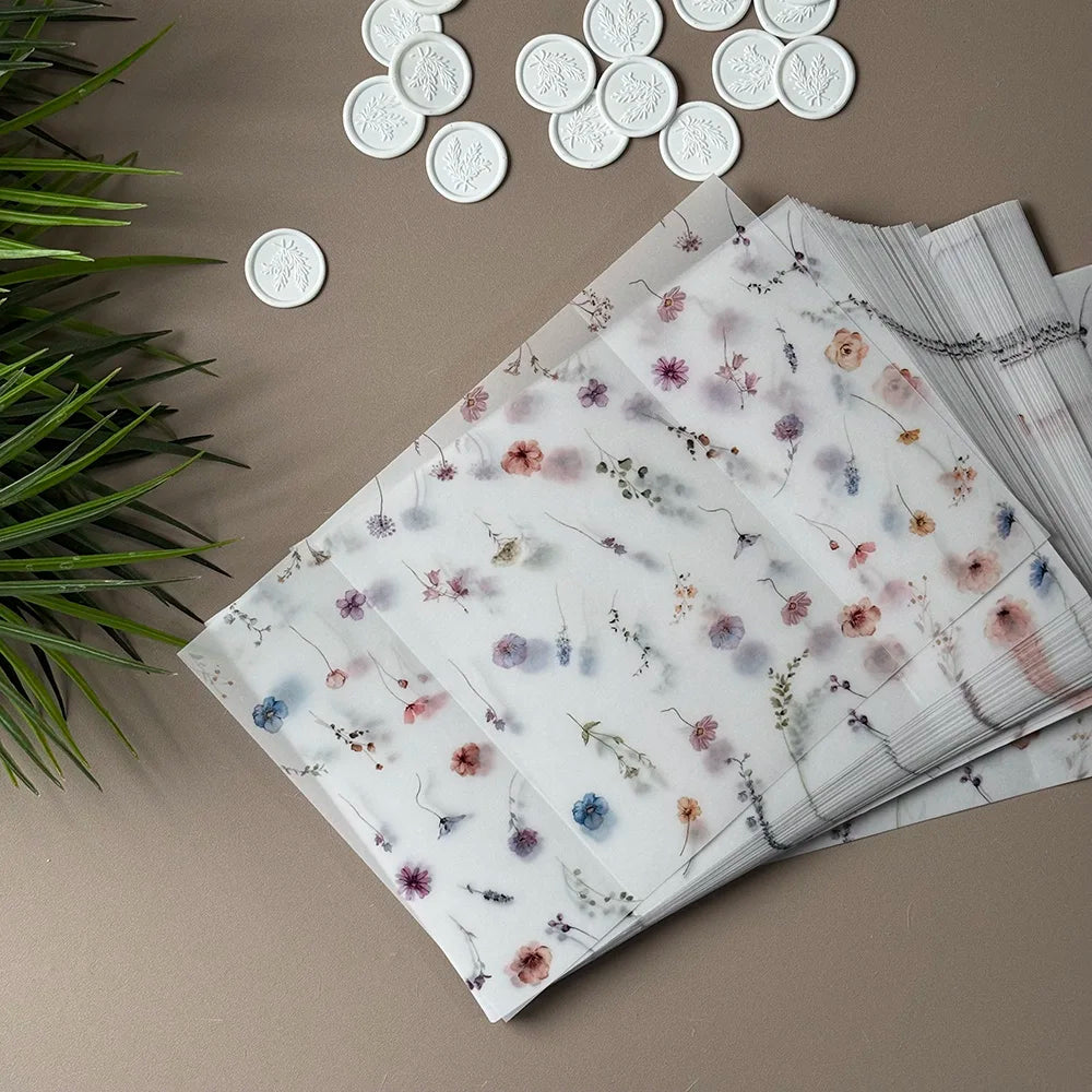 little flower and leaf  Vellum  Wrap suitable for a 5 x 7 Wedding Invi