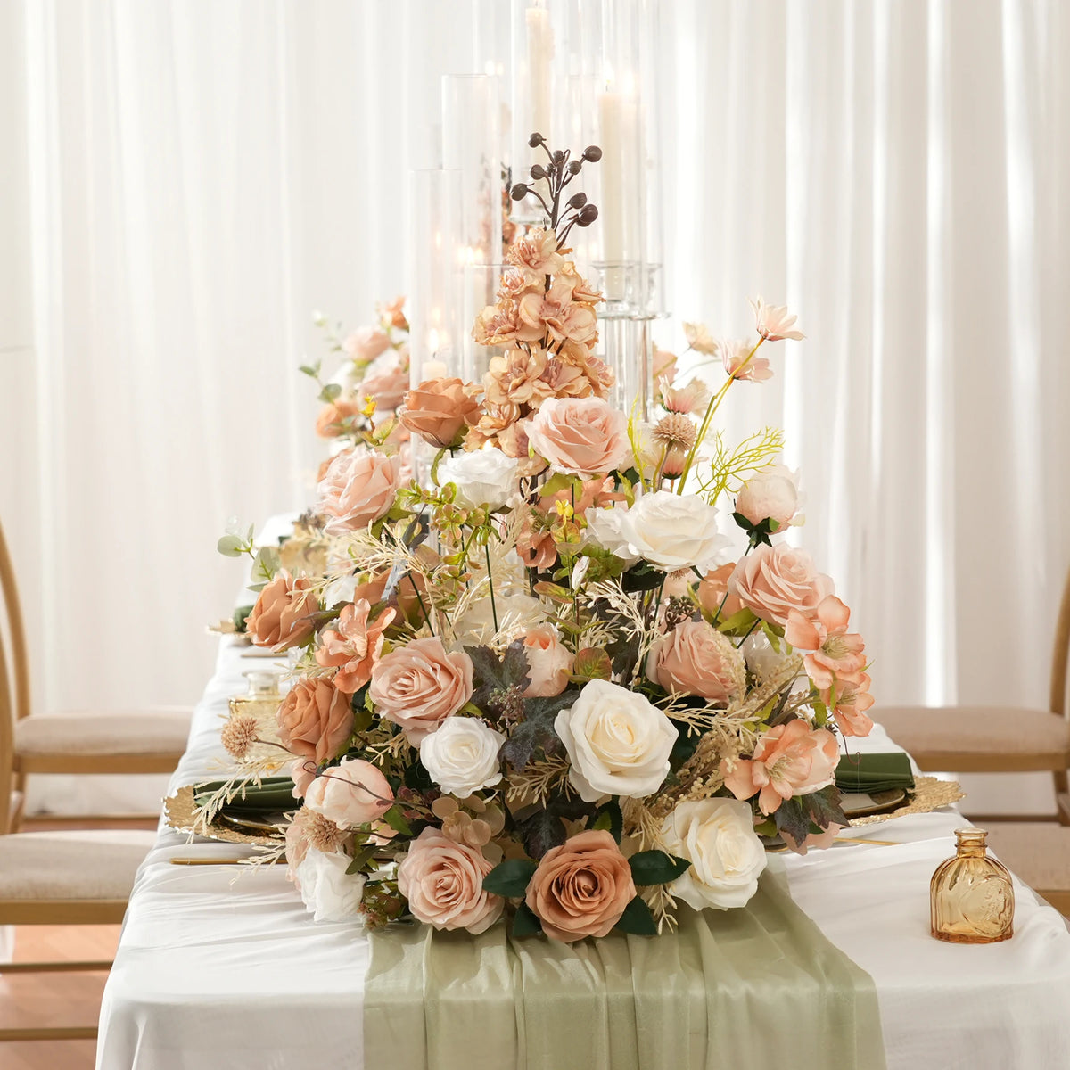 Blush & Ivory Garden Rose Artificial Floral Arrangement
