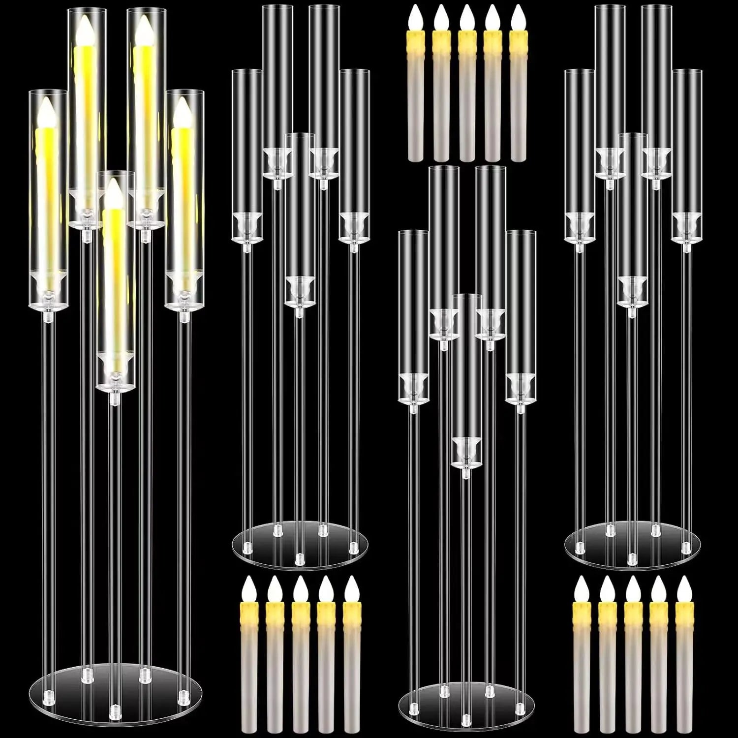 Clear Acrylic Taper Candle Holders - 8 PCS
