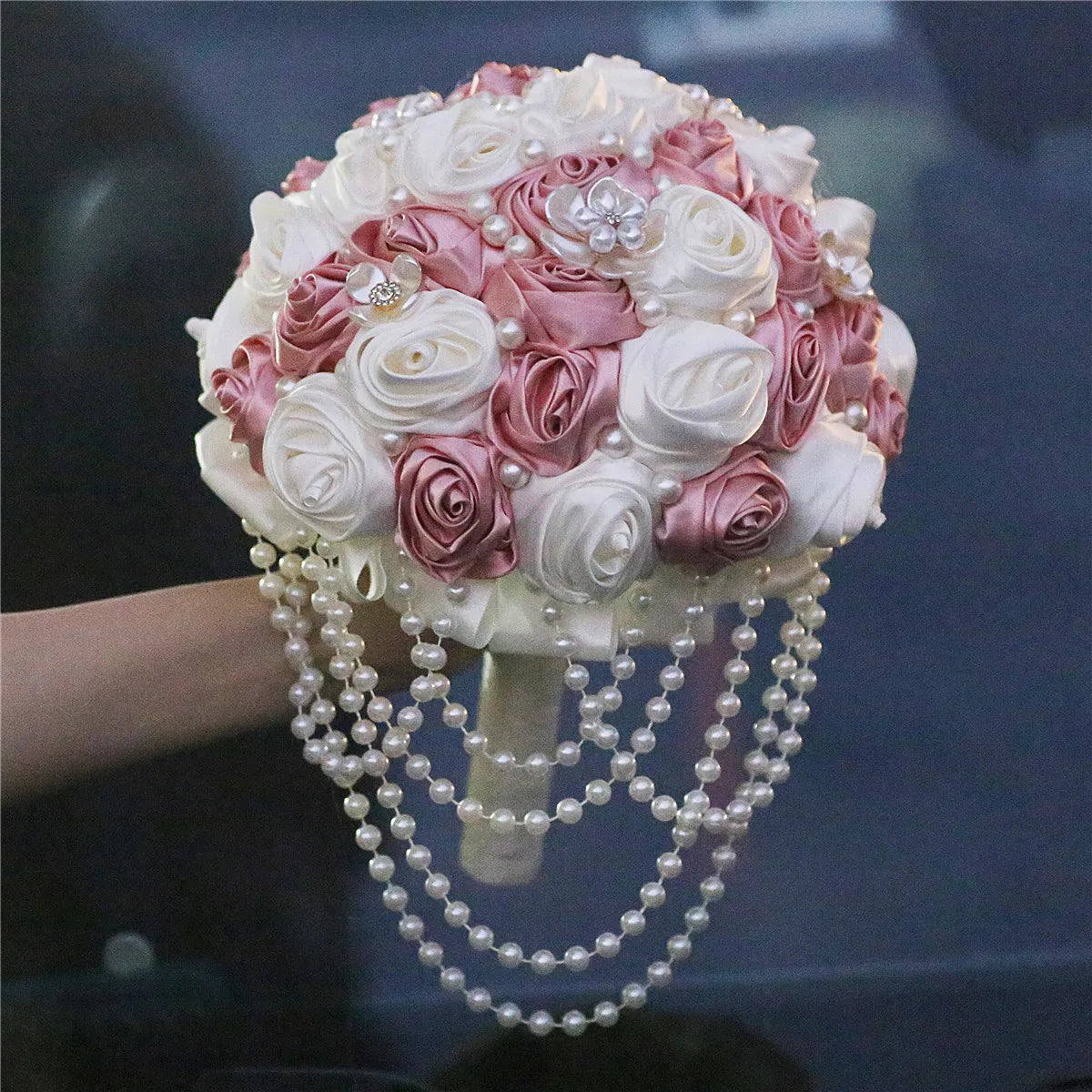 Cream Satin Rose Bridal Bouquet