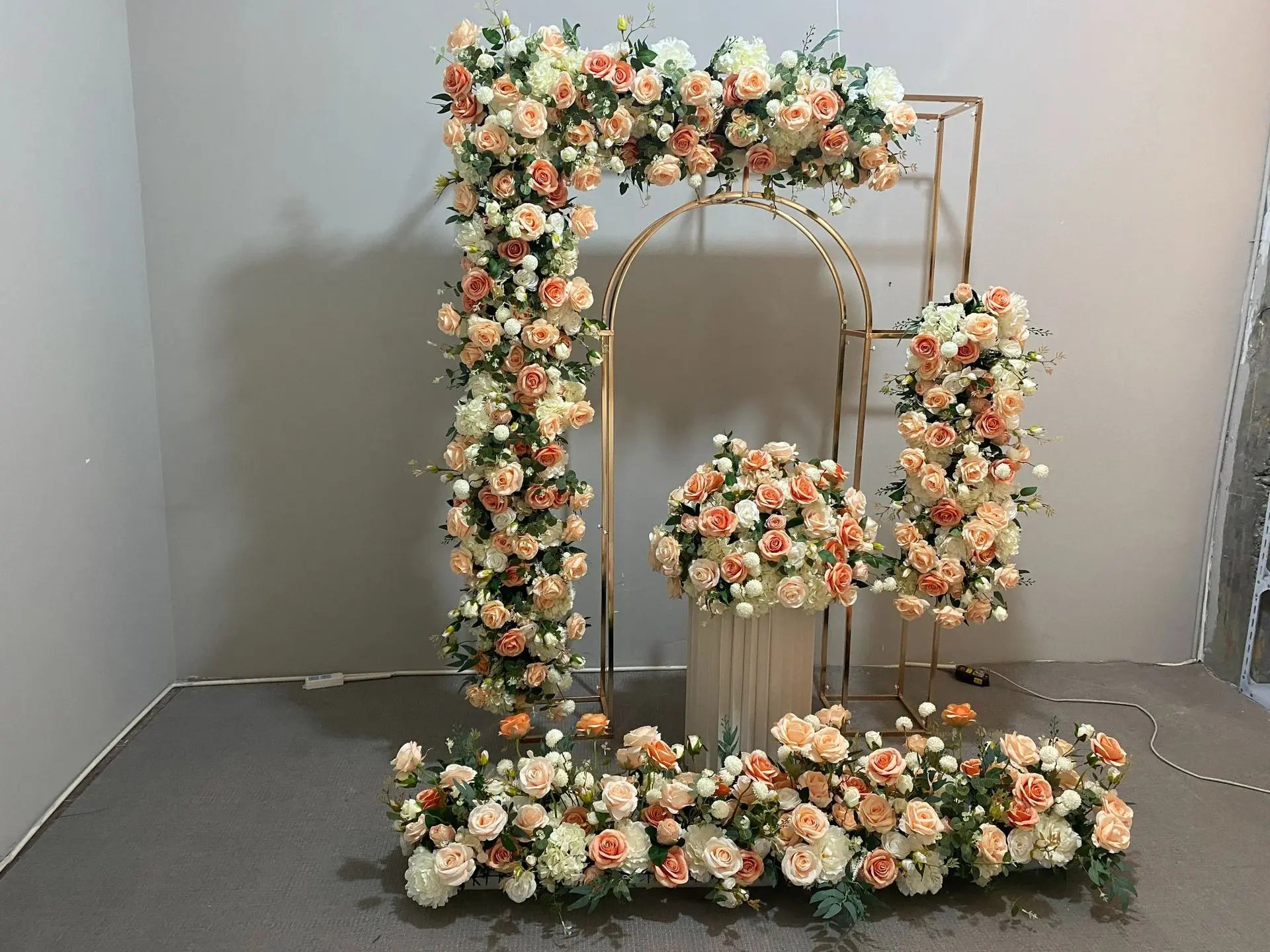 Peach and White Floral Wedding Arch Set