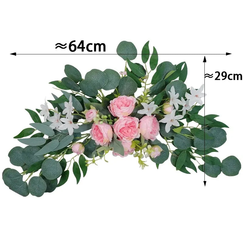 Artificial Wedding Arch Flowers Boho Red Rose Eucalyptus Garland Drape