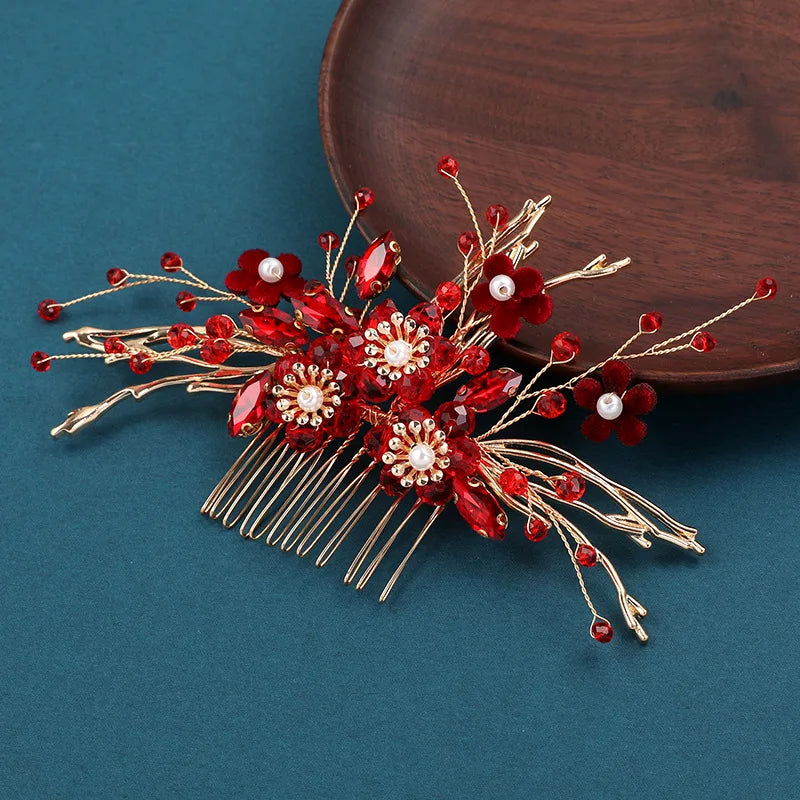 Vintage Red Crystal Flower Hair Clip
