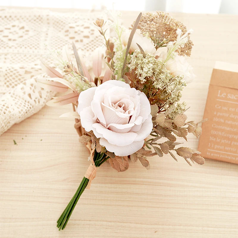 Wedding Decoration Artificial Flowers Rose Peony Pampas Bride Bouquet 