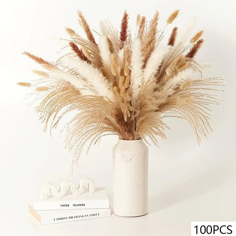 105pcs Natural Dried Flowers Pampas Floral Bouquet Boho Country Home D