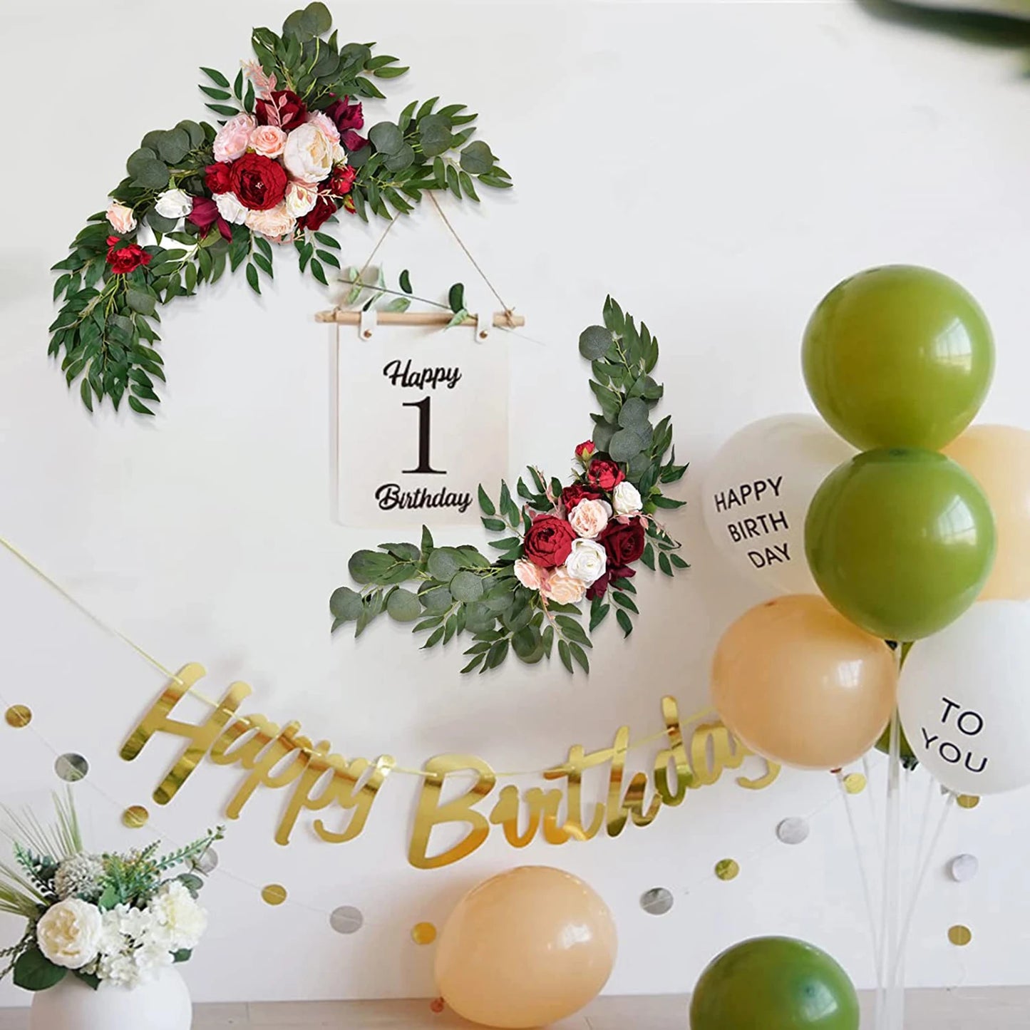 Large 2Pcs Artificial Flower Swag Floral Swag Garland Wedding Arch Flowers Kit for Sign Rustic Artificial Floral Swag Arch Decor