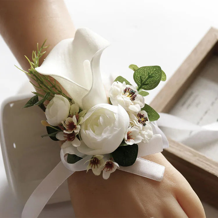 White Wedding Corsage Boutonniere