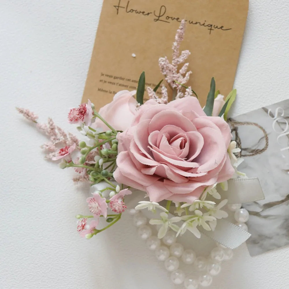 Pink Wedding Boutonniere Corsage Set