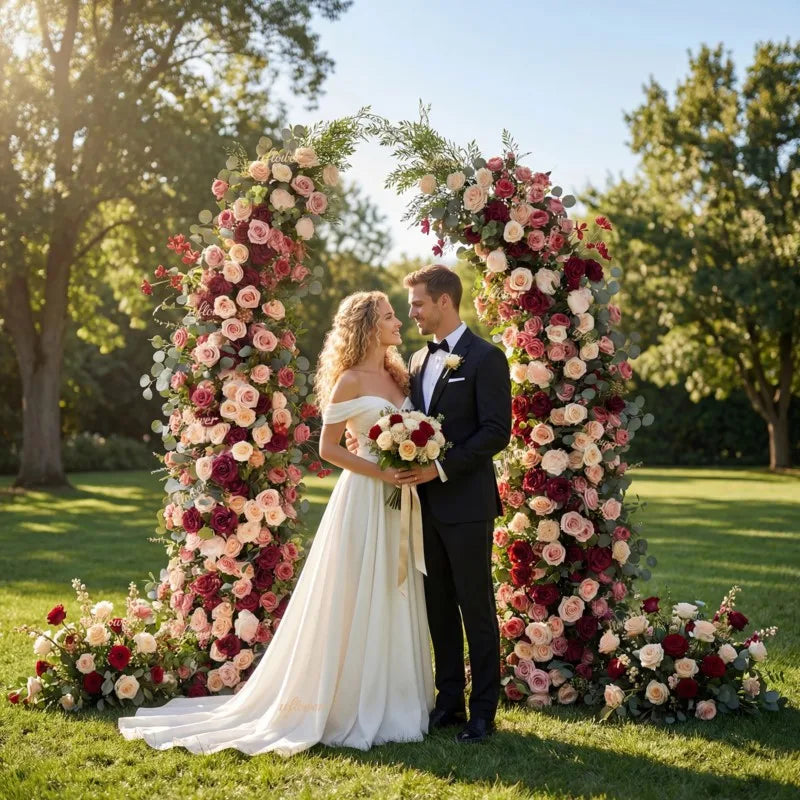Romantic Rose & Eucalyptus Wedding Arch Floral Arrangement
