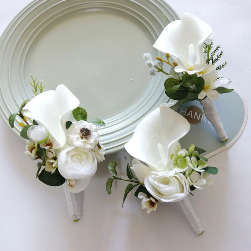 White Wedding Corsage Boutonniere