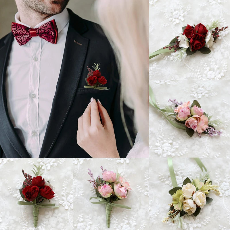 Silk Rose Wedding Boutonniere