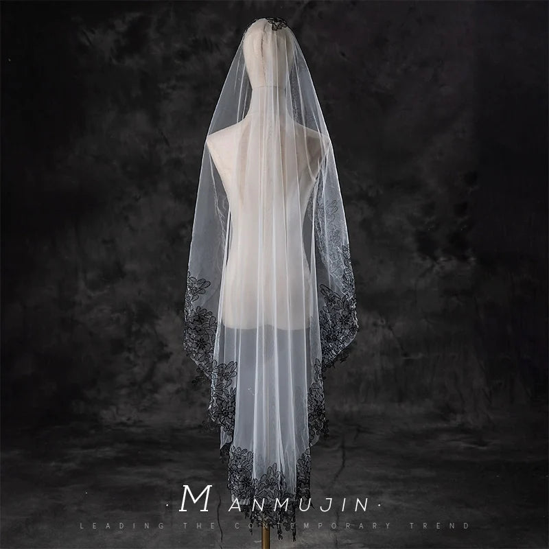 Black Lace Cathedral Bridal Veil