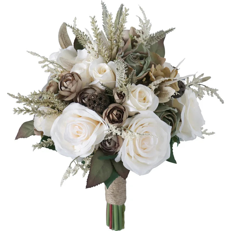 Cream Silk Rose Bridal Bouquet
