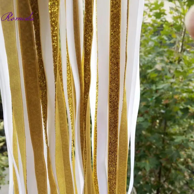 Gold White Wedding Ribbon Wands