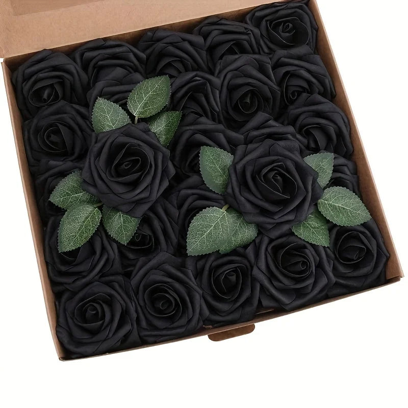 25PCS Artificial Foam Roses with Stems | DIY Wedding Bouquet & Centerpiece Flowers