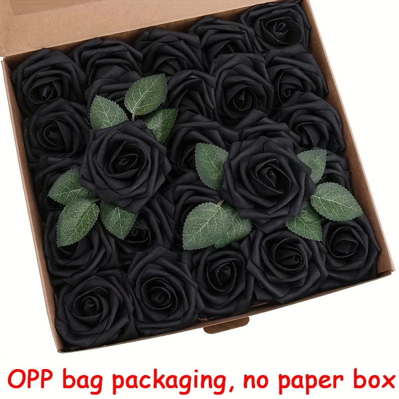 25pcs Artificial Flowers, Fake Flowers Roses W/stem For DIY Wedding Bo