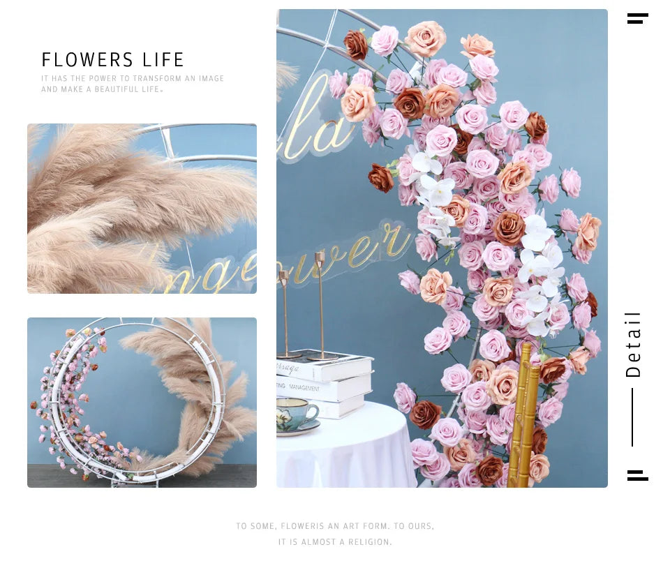 Elegant Pampas Rose Wedding Arch Decoration Piece