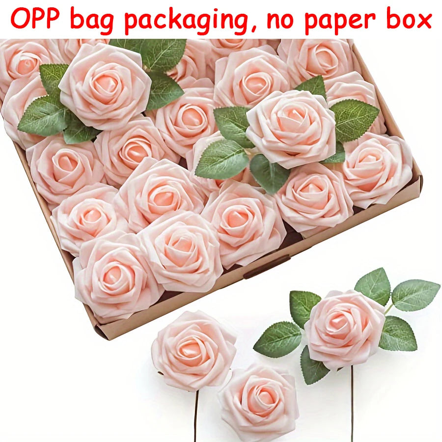 25pcs Artificial Flowers, Fake Flowers Roses W/stem For DIY Wedding Bo