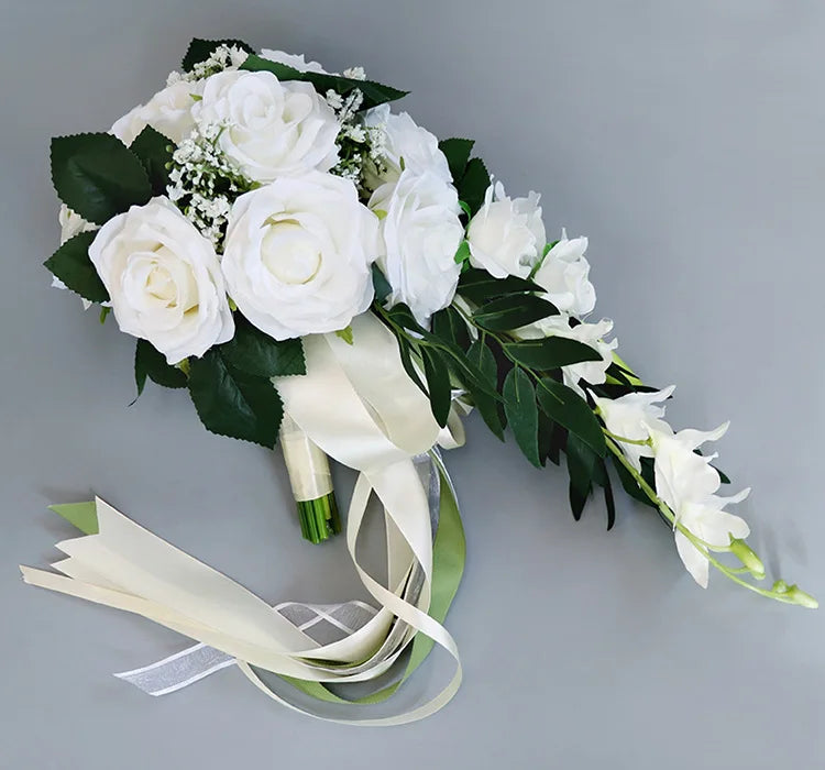 Cascading Silk Rose Bridal Bouquet