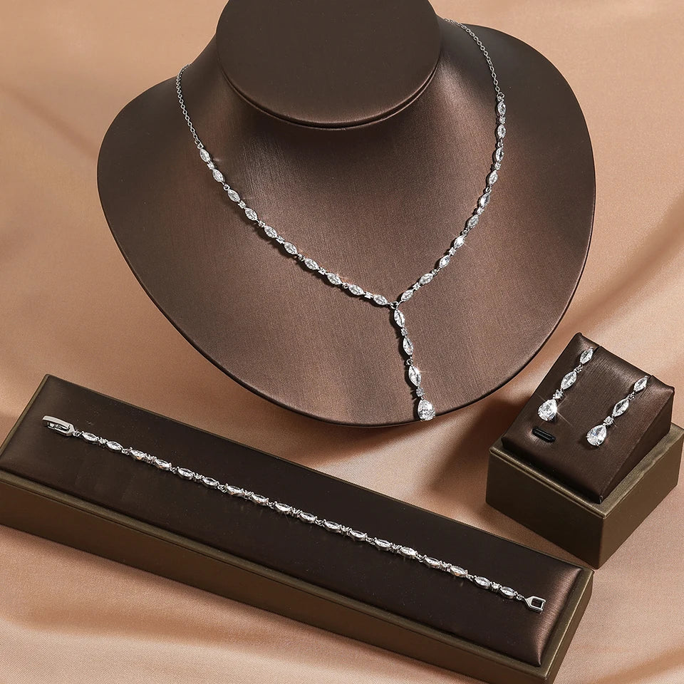 Crystal Y-Drop Bridal Jewelry Set – Necklace, Earrings & Bracelet