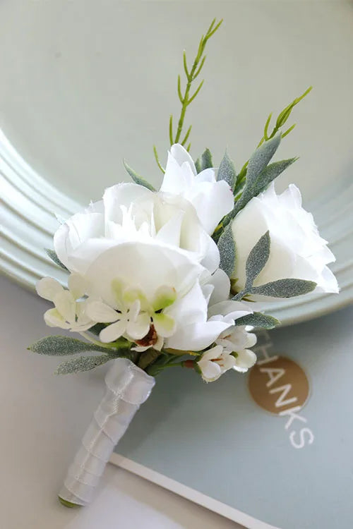 White Wedding Corsage Boutonniere