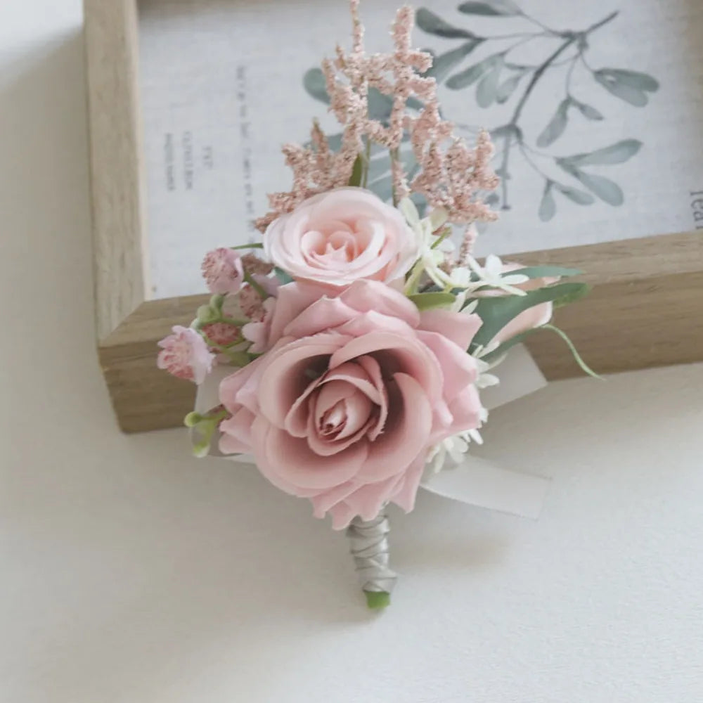Pink Wedding Boutonniere Corsage Set