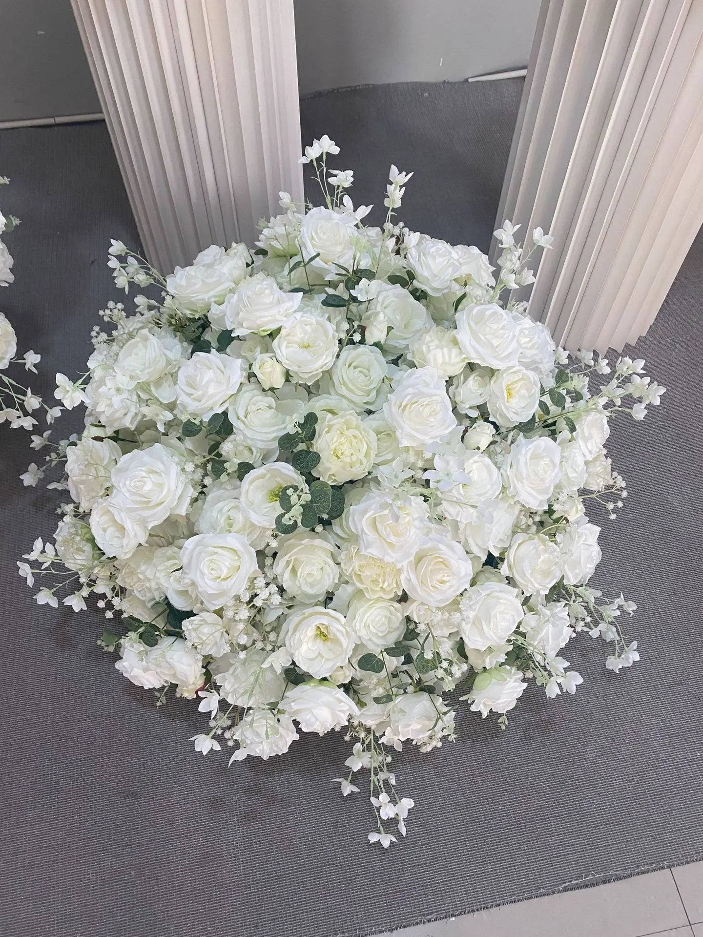 Elegant White Rose and Baby's Breath Flower Ball Decor