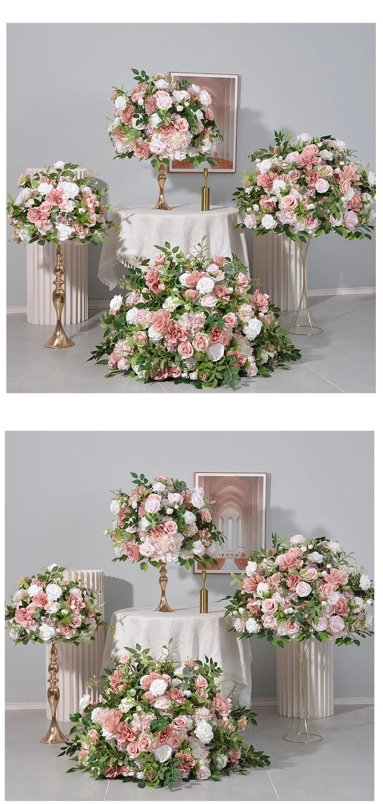 Deep Pink and White Floral Wedding Centerpiece Set
