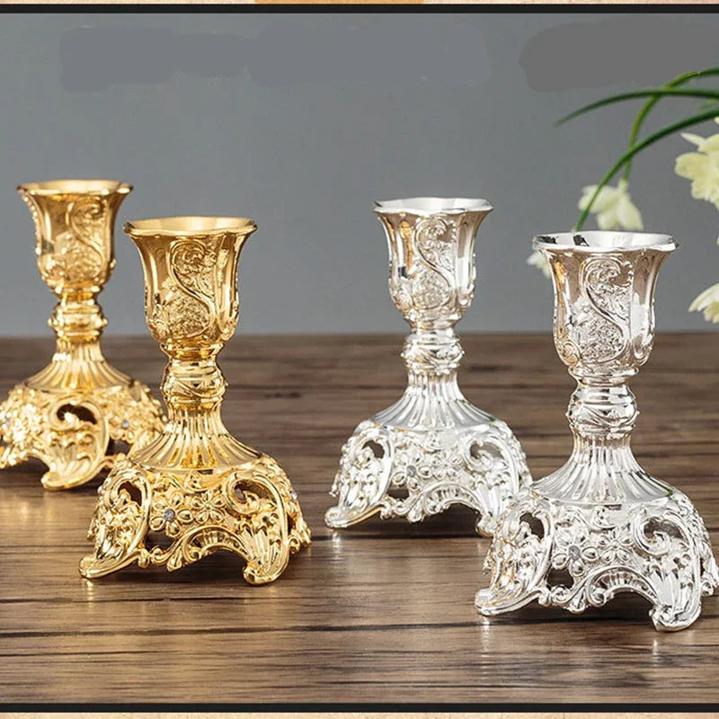 Vintage Candle Holder Set in Gold and Silver
