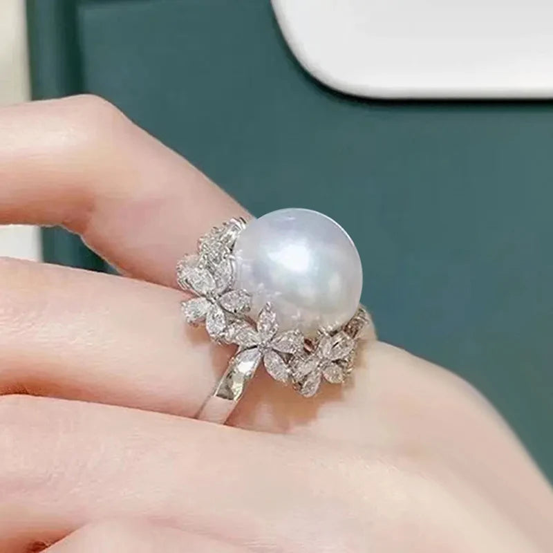 Crystal Floral Pearl Statement Ring