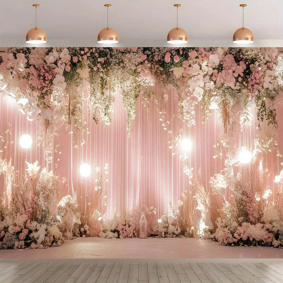 Pink Pink Flower Lantern Wedding - Elegant Photo Wall with White and P