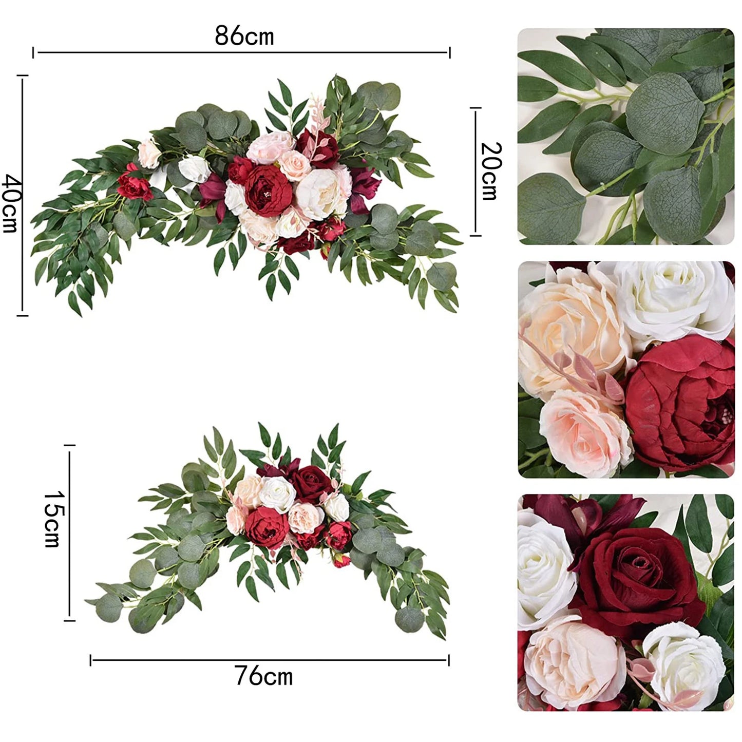 Large 2Pcs Artificial Flower Swag Floral Swag Garland Wedding Arch Flowers Kit for Sign Rustic Artificial Floral Swag Arch Decor