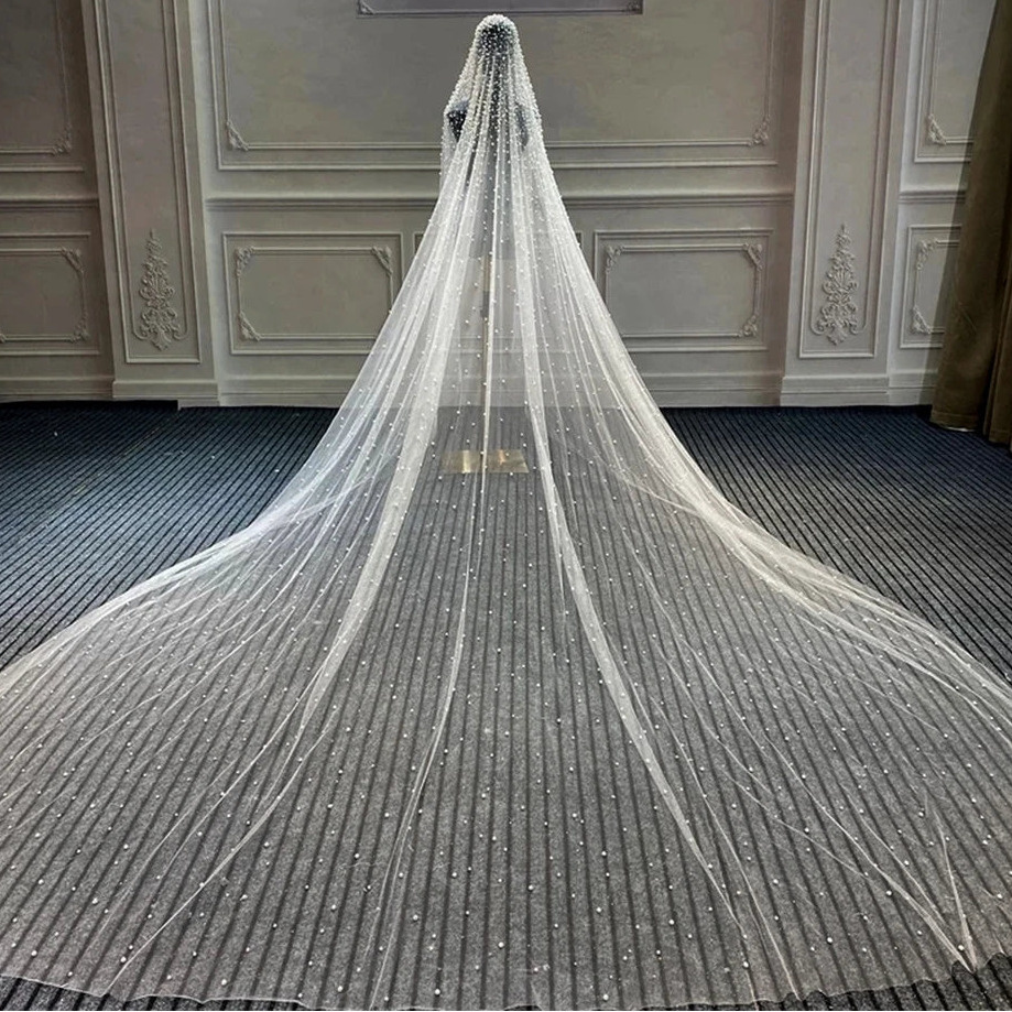 Handmade Pearl Cathedral Wedding Veil