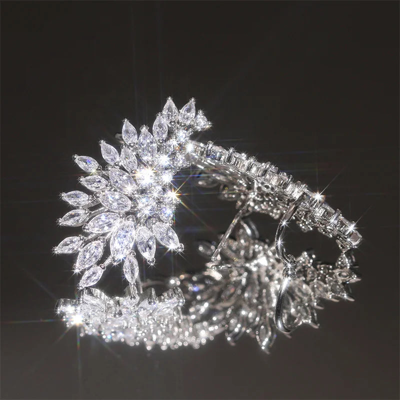 Crystal Leaf Bridal Statement Earrings – Marquise Rhinestone Wedding Jewelry