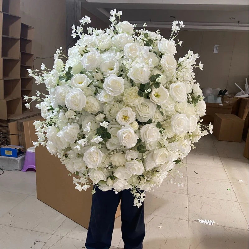 Elegant White Rose and Baby's Breath Flower Ball Decor