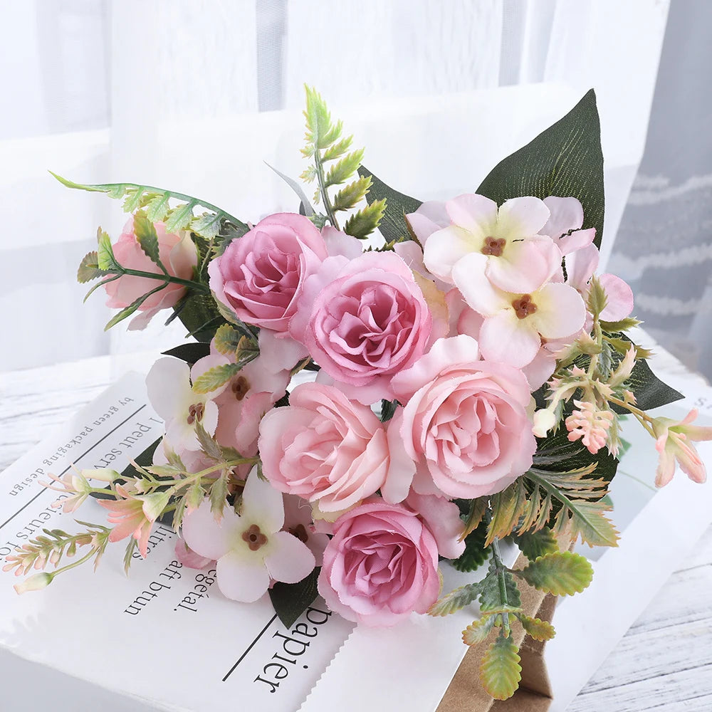 Beautiful Roses Autumn Artificial Flowers Silk Peony Hydrangea Big Bri