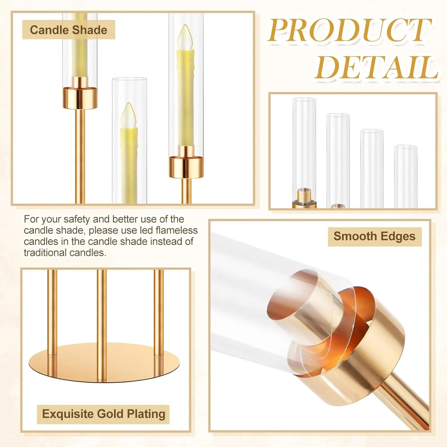 Gold Glass Candle Holder Set, 8 Pieces