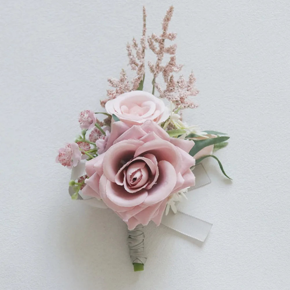 Pink Wedding Boutonniere Corsage Set