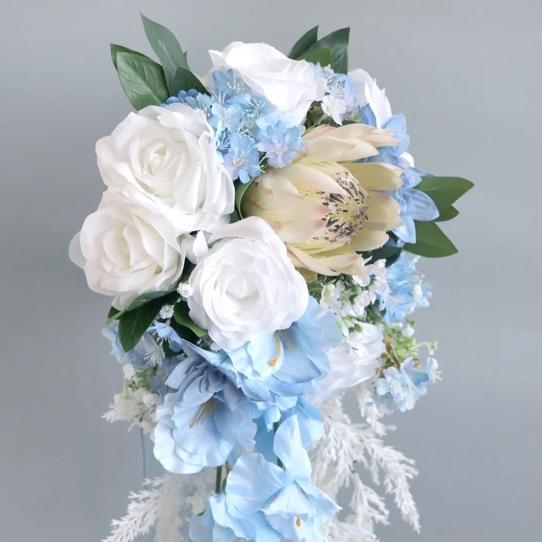 Blue and Tan Cascading Bridal Bouquet