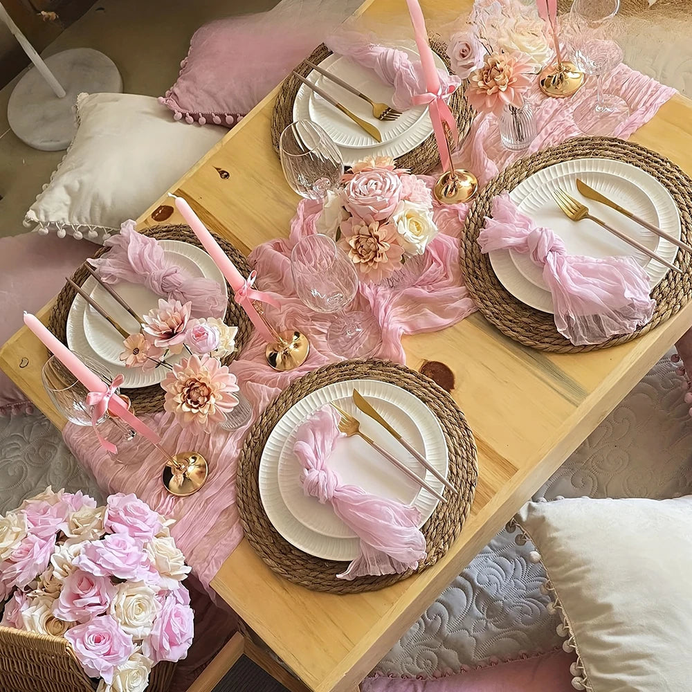 Soft Gauze Rustic Setting Table Runner and Napkin Set