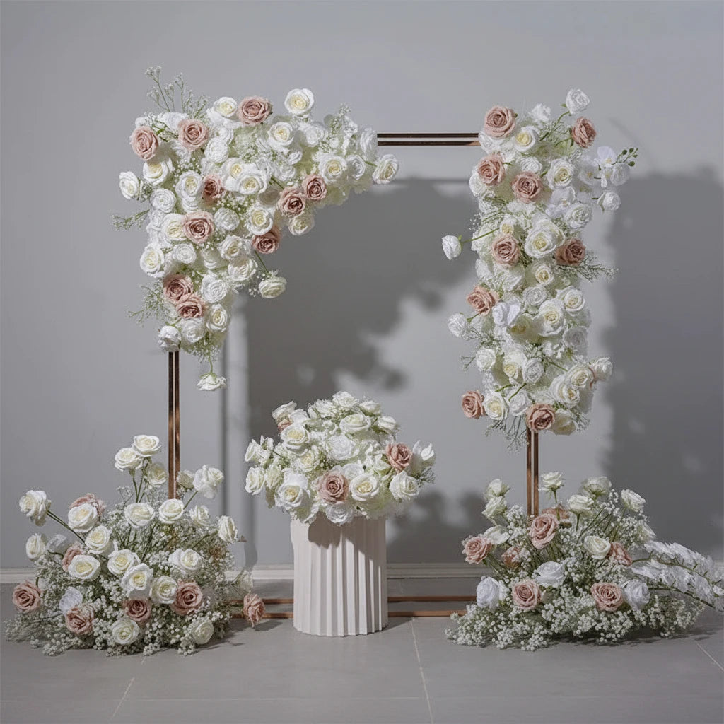 White and Blush Pink Floral Wedding Arch Set