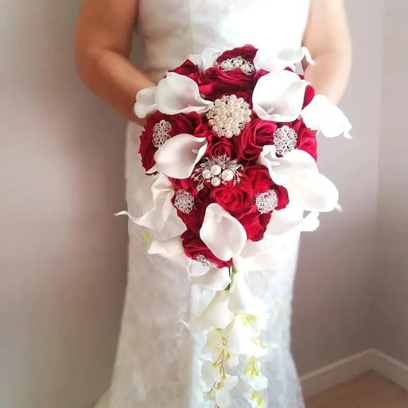 Red Pearl Crystal Bridal Bouquet