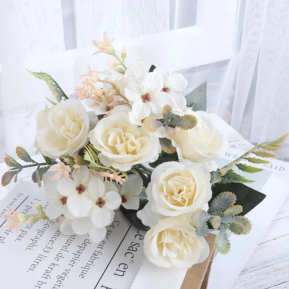 Beautiful Roses Autumn Artificial Flowers Silk Peony Hydrangea Big Bri