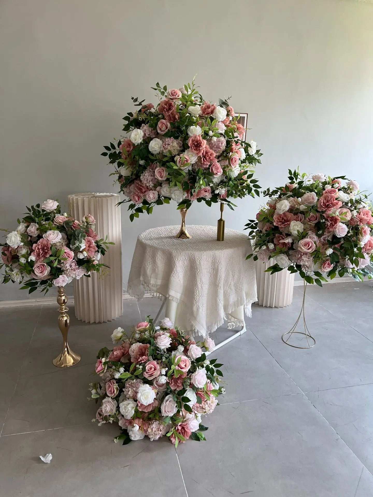 Deep Pink and White Floral Wedding Centerpiece Set
