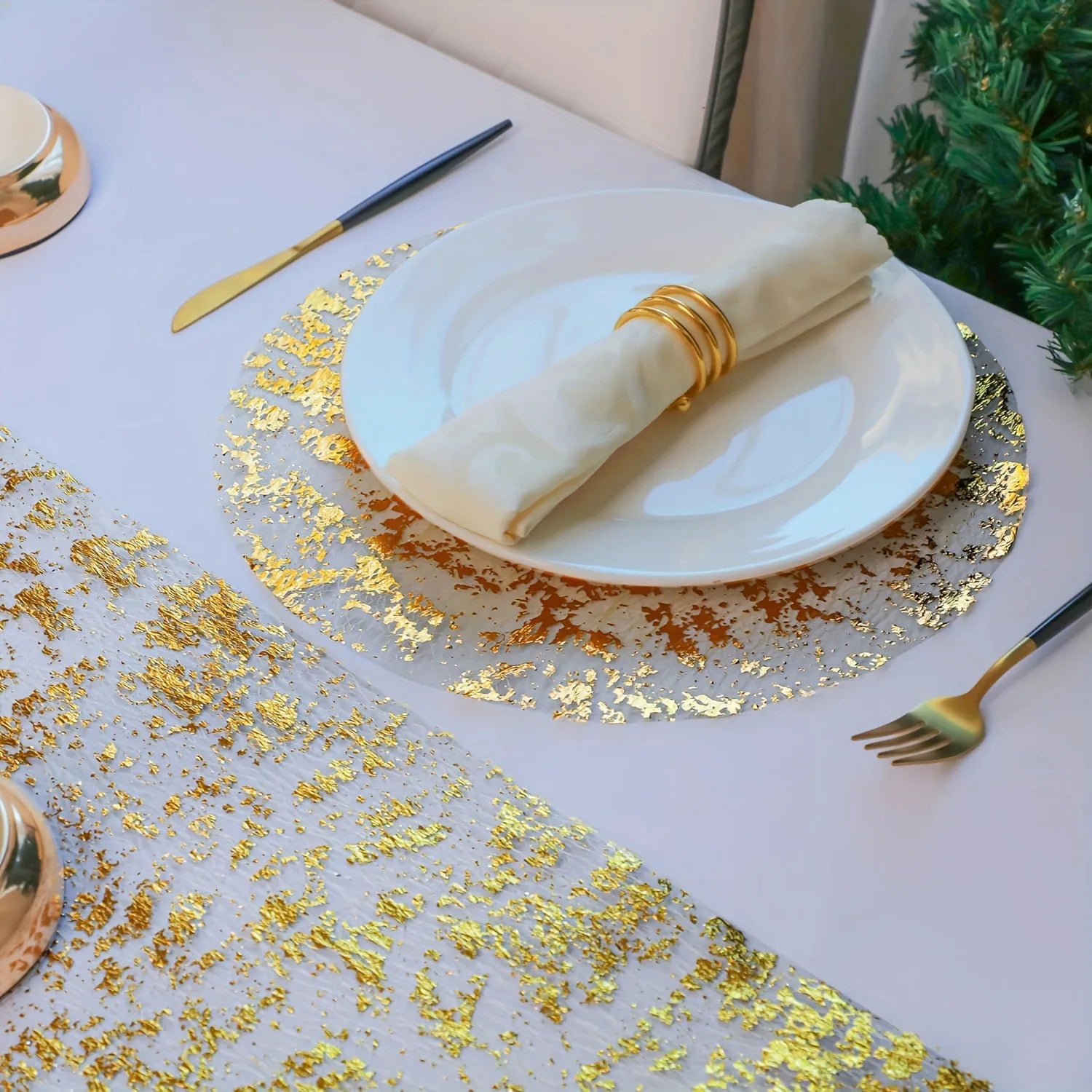 Luxury Gold Silver Foil Placemats Dining Table