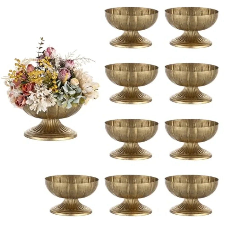 Gold Distressed Brass Compote Vase Set of 10